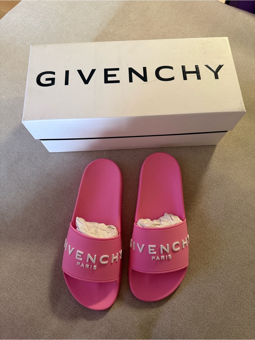 Givenchy Bright Pink Slide Sandals with White Logo